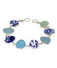 Blue & White Vintage Pottery & Aqua Sea Glass Natural Shape Bracelet - 7 1/2