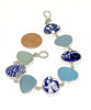 Blue & White Vintage Pottery & Aqua Sea Glass Natural Shape Bracelet - 7 1/2