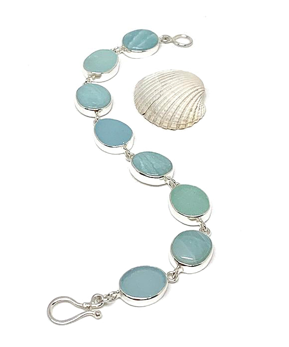 Aqua Sea Glass with Natural Amazonite Stone Bracelet - 7 1/2