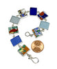 Bold Vintage Pottery & Shades of Blue Sea Glass Rectangle Shape Bracelet - 7 1/2