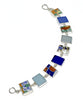 Bold Vintage Pottery & Shades of Blue Sea Glass Rectangle Shape Bracelet - 7 1/2