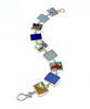 Bold Vintage Pottery & Shades of Blue Sea Glass Rectangle Shape Bracelet - 7 1/2