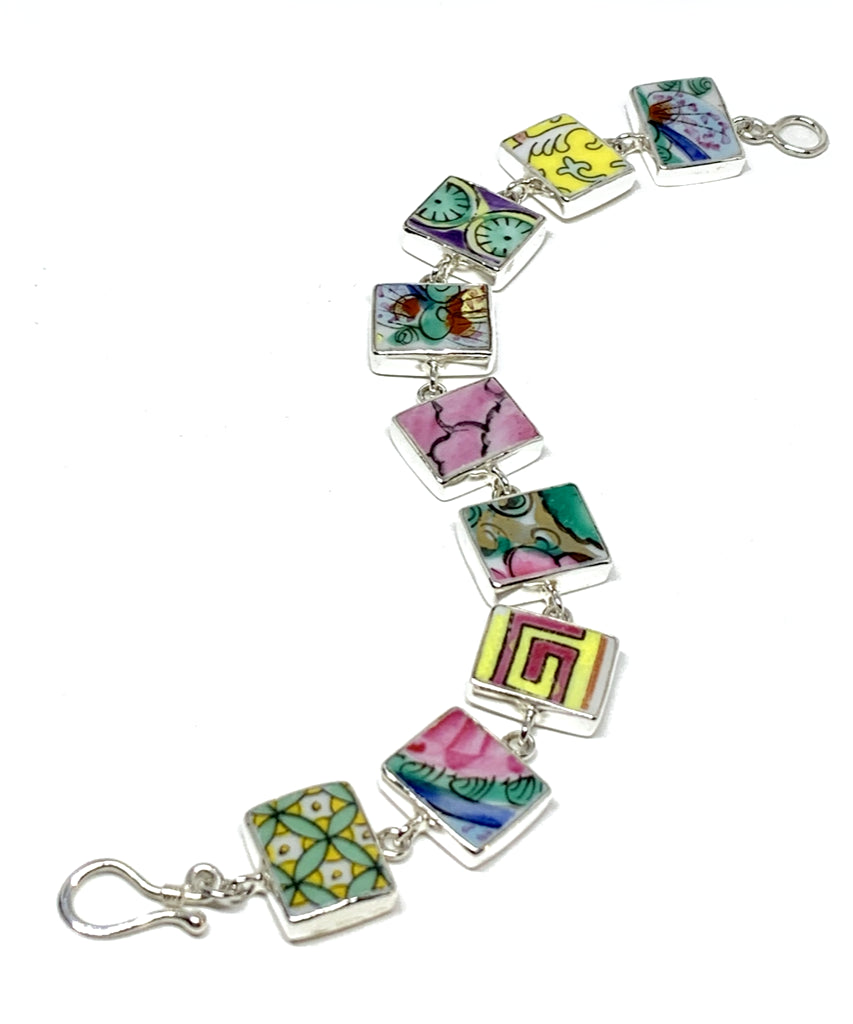 Bold Vintage Pottery Rectangle Shape Bracelet - 7 3/4