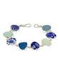Blue & White Vintage Pottery & Shades of Aqua Sea Glass Natural Shape Bracelet - 7 1/2