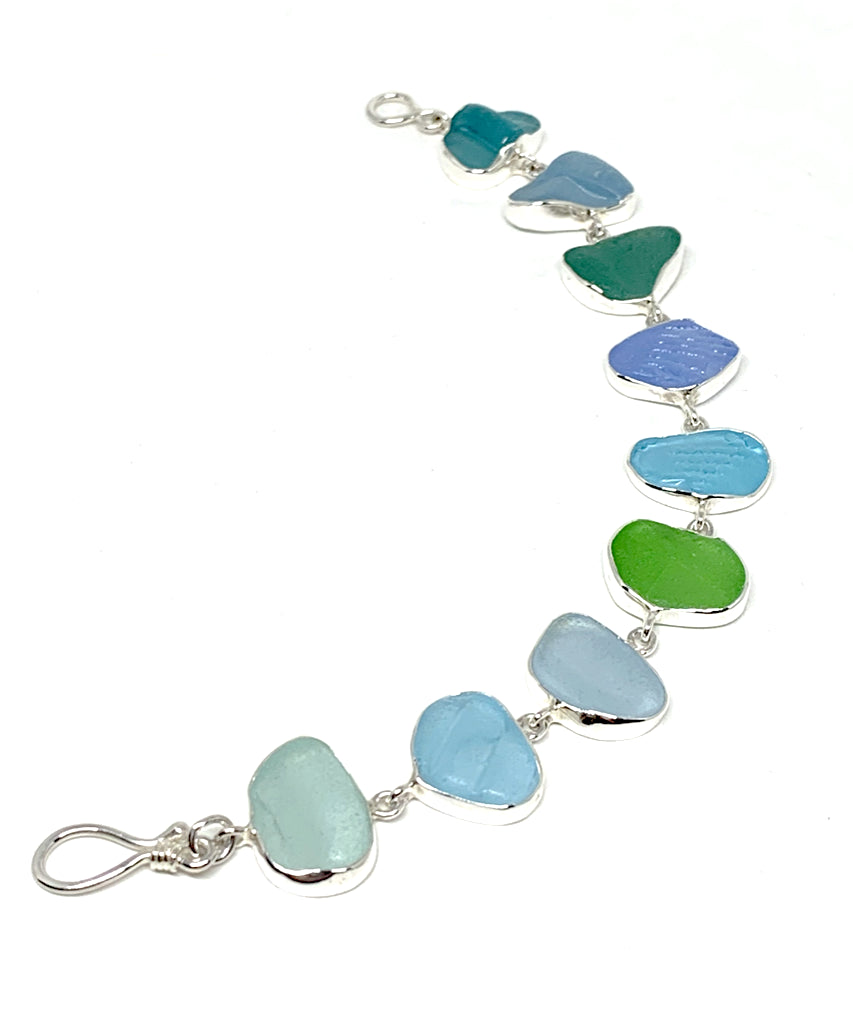 Textured Light Blue, Green & Aqua Sea Glass Bracelet - 7 1/2