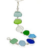 Textured Green, Clear, Cobalt & Aqua Sea Glass Bracelet - 8