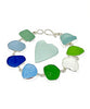 Textured Green, Clear, Cobalt & Aqua Sea Glass Bracelet - 8