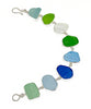 Textured Green, Clear, Cobalt & Aqua Sea Glass Bracelet - 8