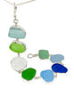 Textured Green, Clear, Cobalt & Aqua Sea Glass Bracelet - 8