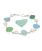 Soft Green and Aqua Sea Glass with Pearl Bracelet - 8