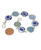 Blue & White Flower Vintage Pottery & Pastel Blue Sea Glass Round Shape Bracelet - 8