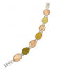 Shades of Amber Sea Glass with Peach Mother of Pearl Connected Cuff Style Bracelet- 7 1/2
