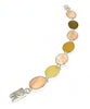 Shades of Amber Sea Glass with Peach Mother of Pearl Connected Cuff Style Bracelet- 7 1/2