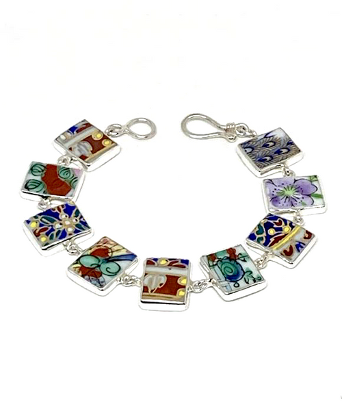 Bold Vintage Pottery Rectangle Shape Bracelet - 7 1/2