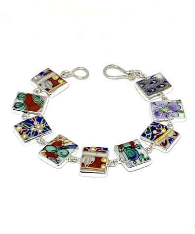 Bold Vintage Pottery Rectangle Shape Bracelet - 7 1/2