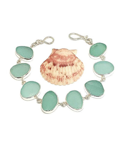 Shades of Coke Bottle Blue Sea Glass Bracelet - 7 1/2