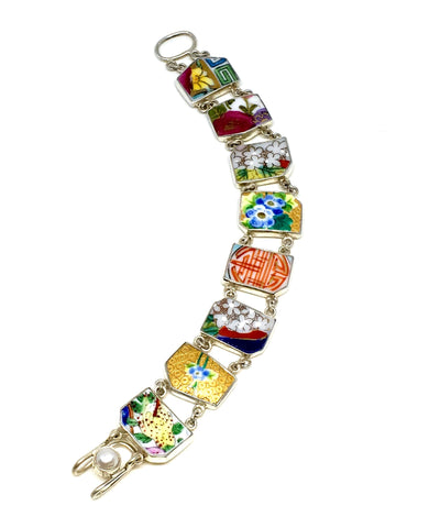 Bold Asian Inspired Vintage Pottery Double Link Bracelet