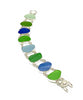 Blue, Aqua and Green Textured Sea Glass Double Link Bracelet - 7