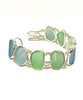 Textured Green, Blue & Aqua Sea Glass Double Link Bracelet - 7 1/2