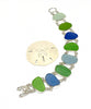 Blue, Aqua and Green Textured Sea Glass Double Link Bracelet - 7