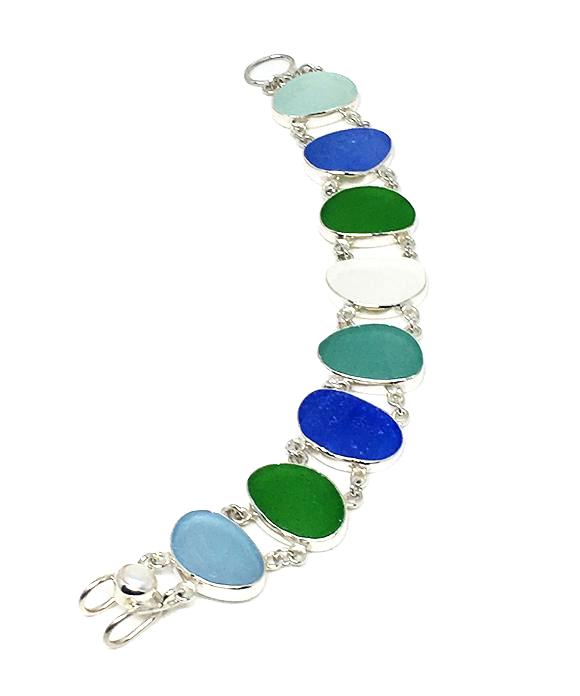 Sea Glass Blues and Greens Double Link Bracelet
