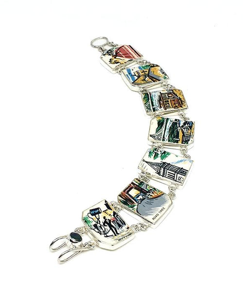 California Scenes Vintage Pottery Double Link Bracelet - 7 1/2