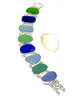 Textured Cobalt, Light Blue and Green Sea Glass Double Link Bracelet - 7 1/2