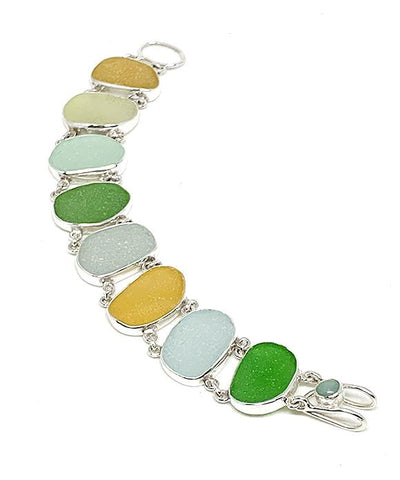 Light Earth Tone Sea Glass Double Link Bracelet - 7 1/2