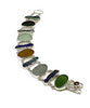 Earth Tone Sea Glass and Black Biwa Pearls Double Link Bracelet