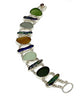Earth Tone Sea Glass and Black Biwa Pearls Double Link Bracelet