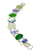 Blue Floral Vintage Pottery with Textured Sea Glass Double Link Bracelet - 7 1/2