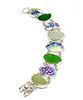 Blue Floral Vintage Pottery with Textured Sea Glass Double Link Bracelet - 7 1/2