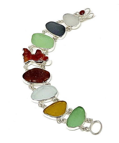 Light Earth Tone Sea Glass with Agate Koi Double Link Bracelet - 8