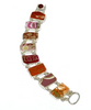 Bold Pink & Orange with Gold Vintage Pottery Double Link Shard Bracelet - 7 1/2
