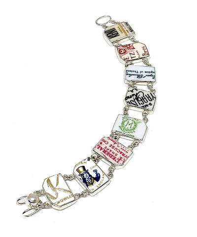 Vintage Pottery Makers mark Tag Double Link Bracelet #2 - 8