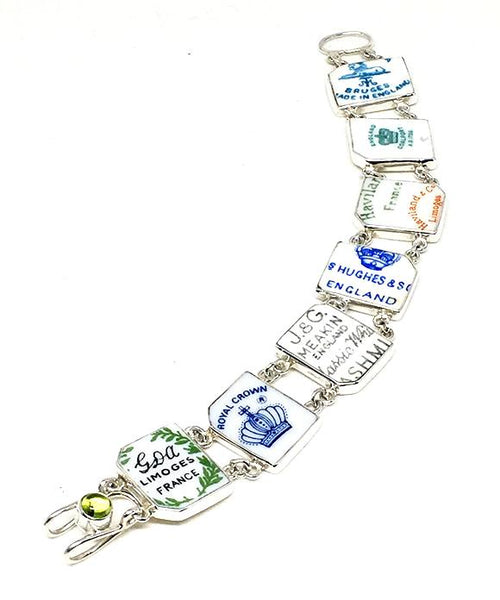 Tags of English and French Vintage Pottery Double Link Bracelet - 7 1/2