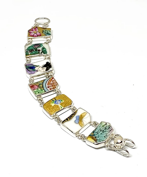 Bold Asian Inspired Vintage Pottery Bracelet - Small 6.5