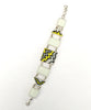 White, Black & Yellow Beaded Fused Glass with Stained Glass Bracelet