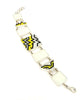 White, Black & Yellow Beaded Fused Glass with Stained Glass Bracelet