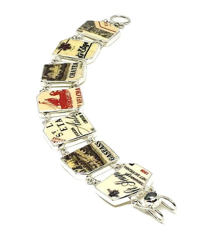 French Wine Label Vintage Pottery Double Link Bracelet - 7 1/2