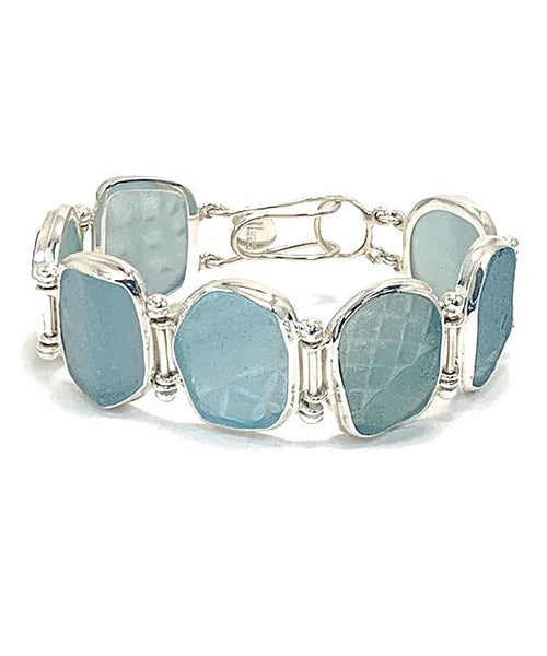 Aqua Textured Sea Glass Barbell Cuff Bracelet