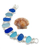 Shades of Blue and Aqua Textured Sea Glass Double Link Bracelet - 7 1/2