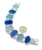 Shades of Blue and Aqua Textured Sea Glass Double Link Bracelet - 7 1/2