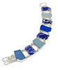 Blue & White Vintage Pottery with Blue & Aqua Sea Glass Double Link Bracelet - 7 3/4