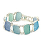 Light Green, Aqua and Blue Textured Sea Glass Double Link Bracelet - 7 1/2