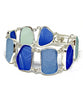 Shades of Textured Cobalt Blue & Aqua Sea Glass Double Link Bracelet - 7 3/4
