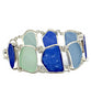 Shades of Textured Cobalt Blue & Aqua Sea Glass Double Link Bracelet - 7 3/4