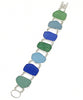 Textured Green, Aqua and Blue Sea Glass Double Link Bracelet - 7 1/2