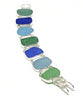 Textured Green, Aqua and Blue Sea Glass Double Link Bracelet - 7 1/2