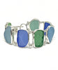 Textured Green, Aqua and Blue Sea Glass Double Link Bracelet - 7 1/2